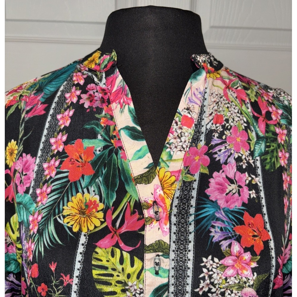 NEW Shana Apparel Floral Tunic Size M Multi Color Long Sleeve Button Boho Hippie - Picture 8 of 12